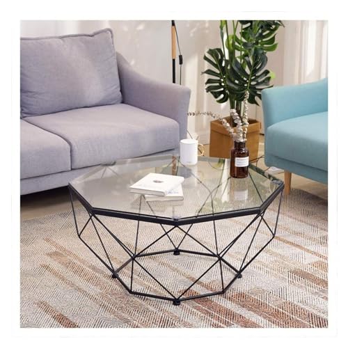 NTIYOU Beistelltische, Sofa, Couchtisch, Tischplatte aus gehärtetem Glas, transparent, für Wohnzimmer, mit stabilem Metallsockel (Farbe: Schwarz, Größe: 67 x 45 cm) von NTIYOU