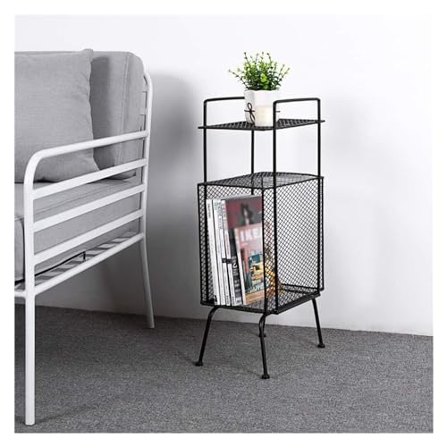 NTIYOU Beistelltische, kreativer Aufbewahrungstisch, Schlafzimmer, Nachttisch, Kaffee-Beistelltisch mit Zeitschriftenständer, schmiedeeiserner Rahmen von NTIYOU