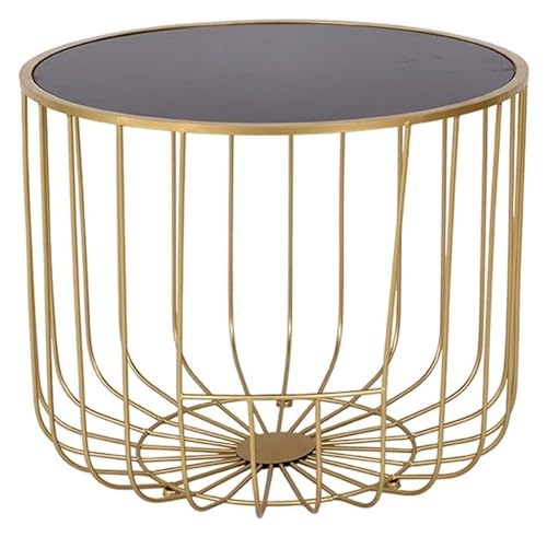 NTIYOU Couchtische aus gehärtetem Glas, Schwarz, runder Beistelltisch aus Spiegel mit Aufbewahrungskorb für Wohnzimmer, Möbel (Größe: 60 x 50 cm) von NTIYOU