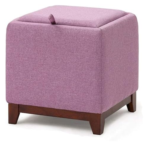 NTIYOU Fußhocker, quadratisch, Holzstütze, gepolsterter Fußhocker, Ottomane, Pouffe, Stuhl, Sofa, Hocker, Stoff, abnehmbarer Leinenbezug, Aufbewahrung (Rosa) Lounge von NTIYOU