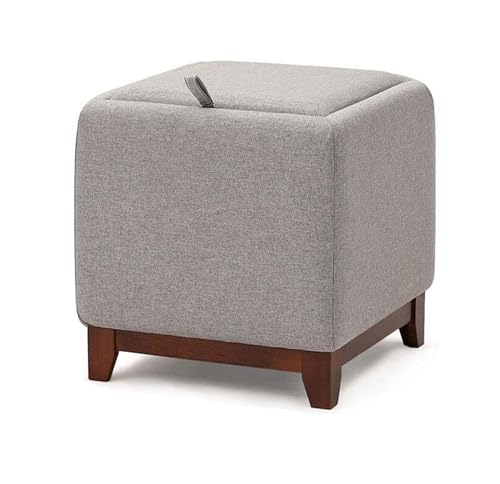 NTIYOU Fußhocker, quadratisch, Holzstütze, gepolsterter Fußhocker, Ottomane, Pouffe, Stuhl, Sofa, Hocker, Stoff, abnehmbarer Leinenbezug, Aufbewahrung (grau) von NTIYOU