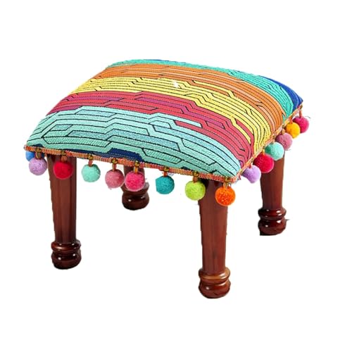 NTIYOU Fußhocker Massivholz Quadratisch Hocker Hocker Sofa Stuhl Veranda Schuhwickelhocker Ethno-Stil Biber Niedriger Hocker Kreativer Hocker Lounge von NTIYOU
