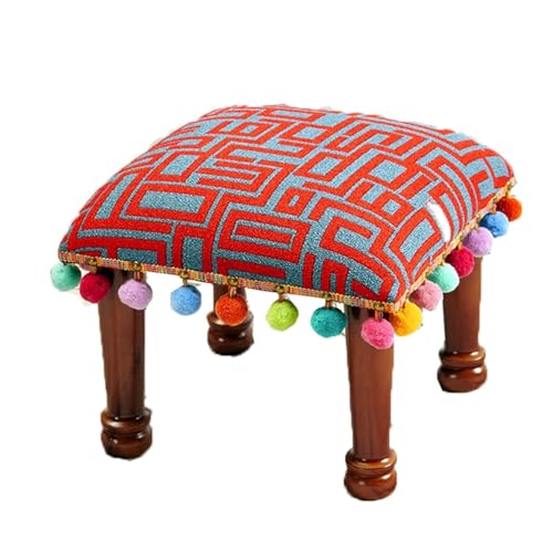 NTIYOU Fußhocker Massivholz Quadratisch Hocker Hocker Sofa Stuhl Veranda Schuhwickelhocker Ethno-Stil Biber Niedriger Hocker Kreativer Hocker Lounge von NTIYOU