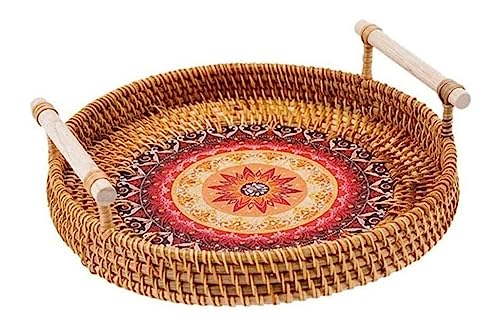 NTIYOU Obstschalen Runder Weidenkorb Brot Lebensmittelteller Obstkuchenplatte Abendessen Serviertablett Handgewebtes Rattan Aufbewahrungstablett Obst(M) von NTIYOU