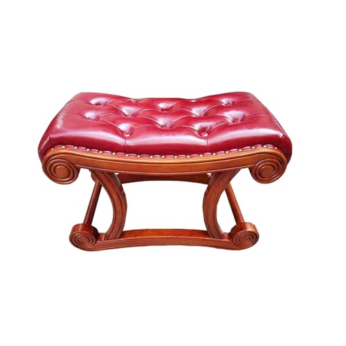 NTIYOU Wickelhocker aus Massivholz, Schaukelstuhl, Fußstütze, Hocker aus Leder, leicht, niedriger Hocker für Wohnzimmer, Schlafzimmer, kreativer Hocker Wohnzimmer (Cherry+Weinrot, S) von NTIYOU