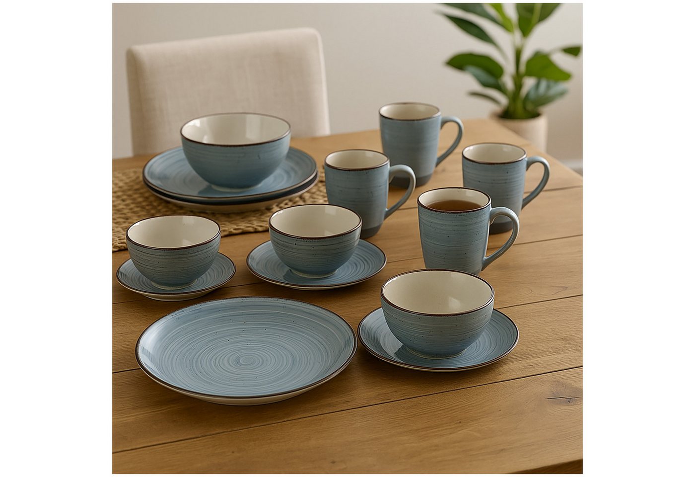 NTK-Collection Frühstücks-Geschirrset 16-teiliges Tafelservice aus Keramik Blau (16-tlg), Keramik, Frühstücksset Geschirrset von NTK-Collection