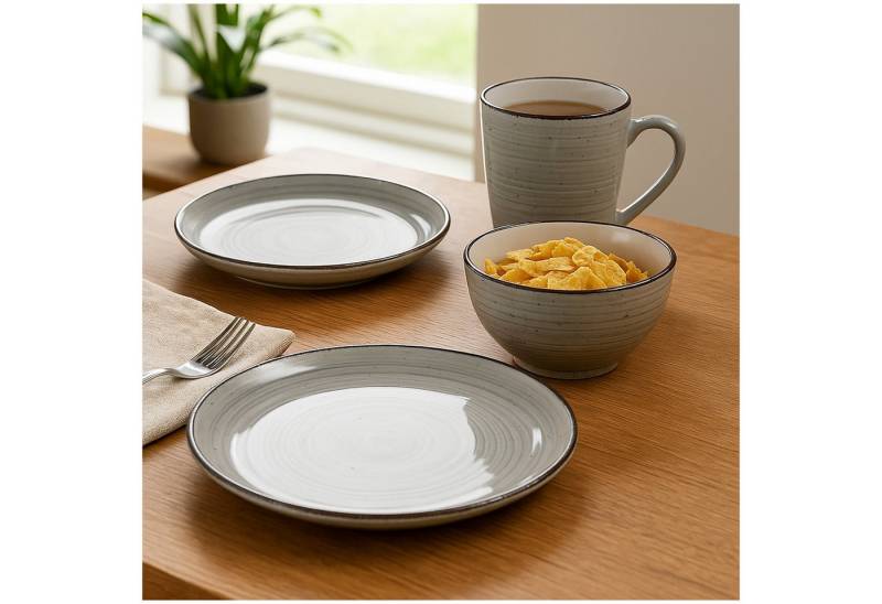 NTK-Collection Frühstücks-Geschirrset 16-teiliges Tafelservice aus Keramik Grau (16-tlg), Keramik, Frühstücksset Geschirrset von NTK-Collection