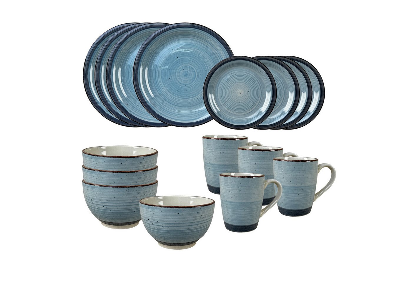 NTK-Collection Frühstücks-Geschirrset Geschirrset 16-teilig blau Antonia (16-tlg), 4 Personen, Keramik, Tafelservice Frühstücksset von NTK-Collection