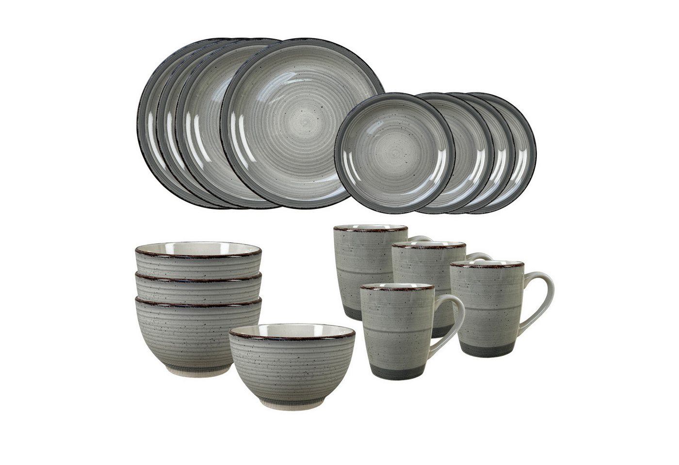 NTK-Collection Frühstücks-Geschirrset Geschirrset 16-teilig grau Antonia (16-tlg), 4 Personen, Keramik, Tafelservice Frühstücksset von NTK-Collection