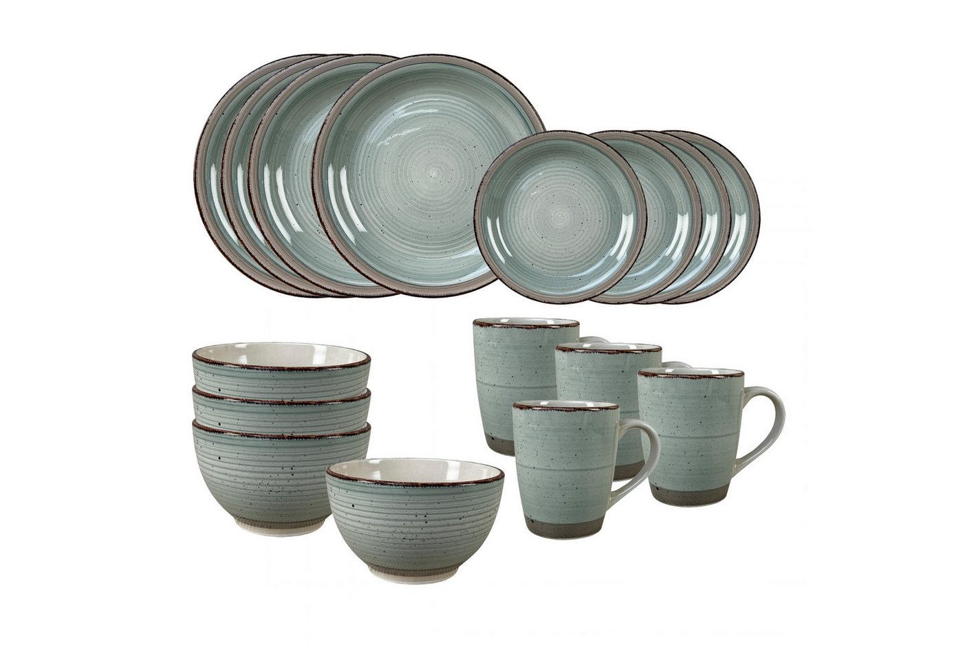 NTK-Collection Frühstücks-Geschirrset Geschirrset 16-teilig grün Antonia (16-tlg), 4 Personen, Keramik, Tafelservice Frühstücksset von NTK-Collection