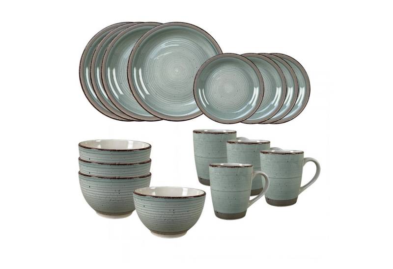 NTK-Collection Frühstücks-Geschirrset Geschirrset 16-teilig grün Antonia (16-tlg), 4 Personen, Keramik, Tafelservice Frühstücksset von NTK-Collection
