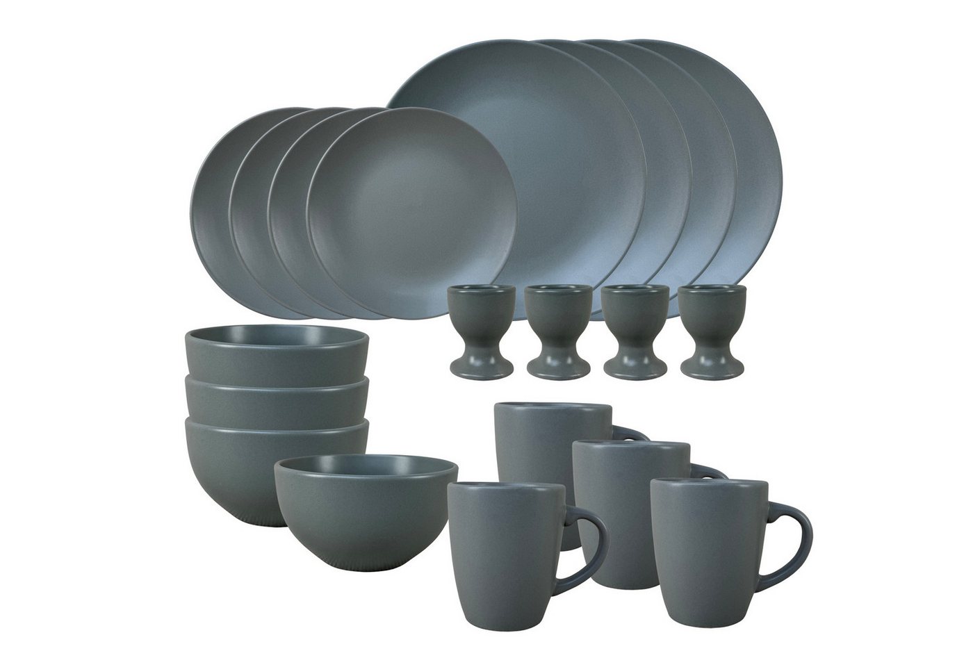 NTK-Collection Frühstücks-Geschirrset Geschirrset 20-teilig Grau Antonia (20-tlg), 4 Personen, Keramik, Frühstücksset für 4 Personen von NTK-Collection