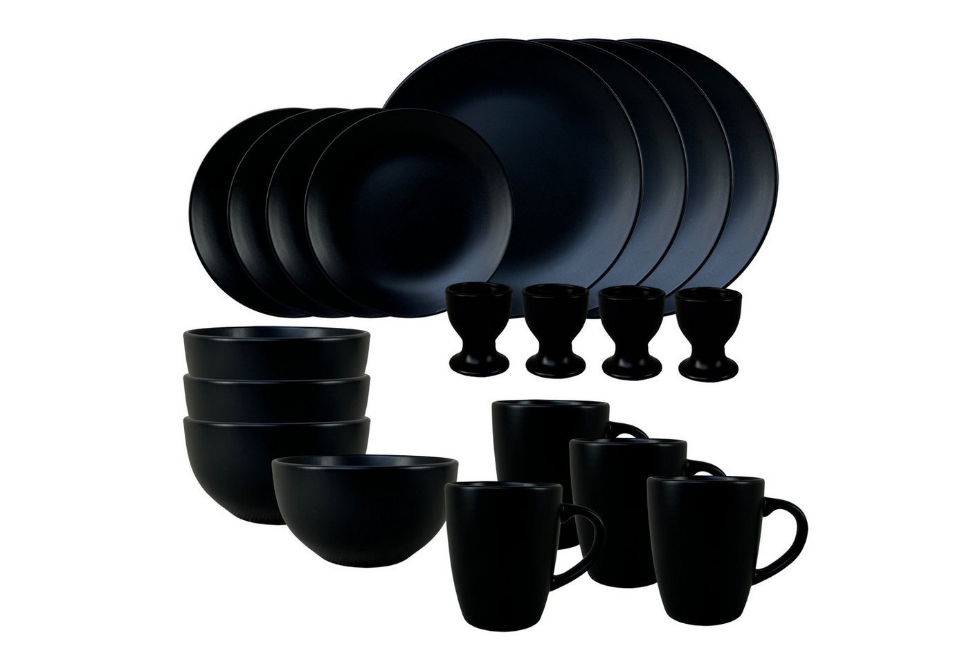 NTK-Collection Frühstücks-Geschirrset Geschirrset 20-teilig Schwarz Antonia (20-tlg), 4 Personen, Keramik, Tafelservice Frühstücksset von NTK-Collection