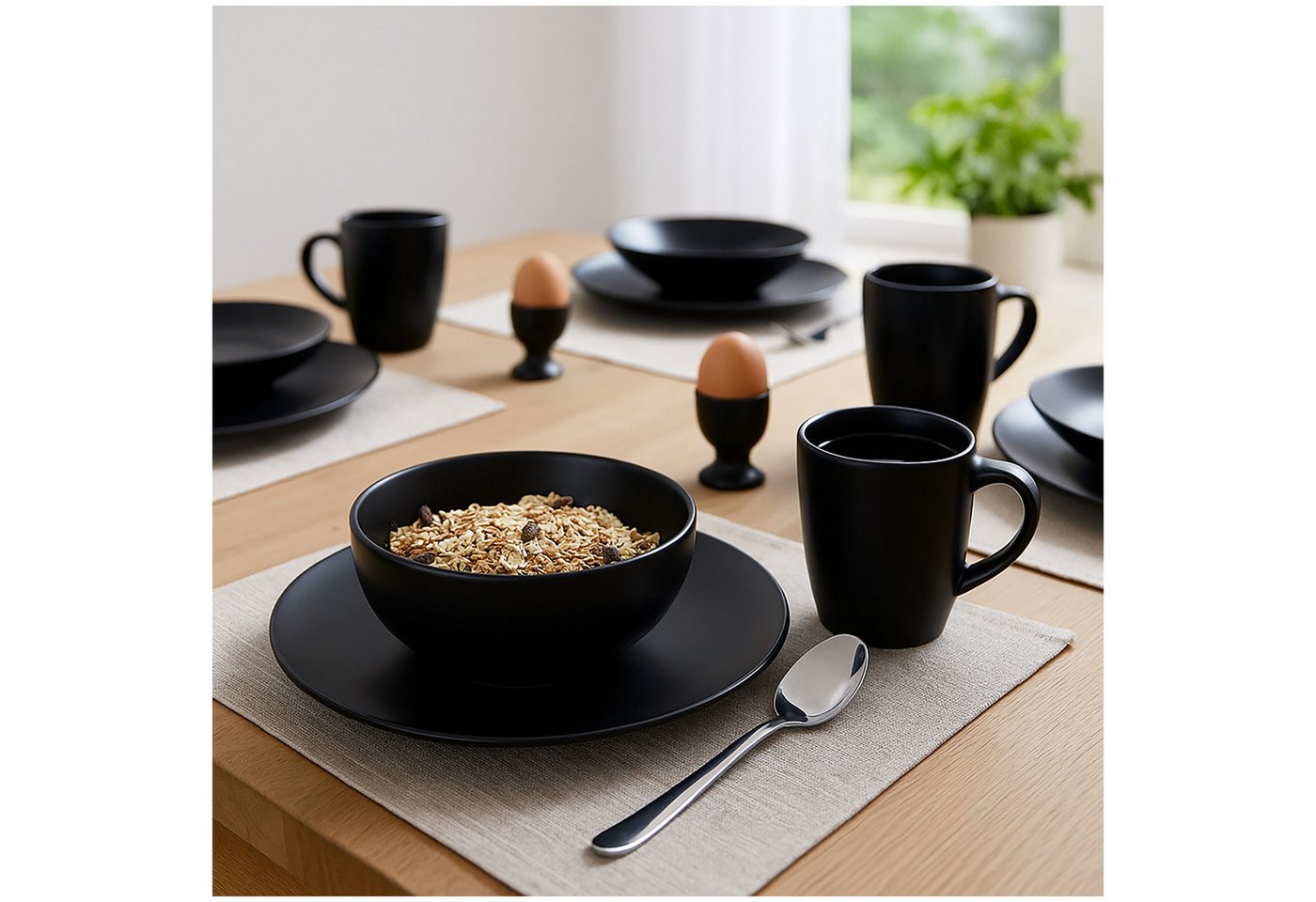 NTK-Collection Frühstücks-Geschirrset Tafelservice für 4 Personen Schwarz (20-tlg), Keramik, Frühstücksset Geschirrset von NTK-Collection