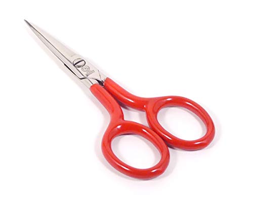 NTS-Solingen Stickschere mit roten Griffen | Industrieschere | Nähschere | Bastelschere Spitz | Kleine Schere | 9 cm = 3,5" | Hergestellt in Solingen von NTS-Solingen