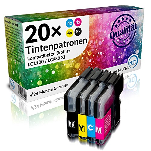 N.T.T.® - 20 STÜCK XL Druckerpatronen kompatibel zu Brother LC1100 LC980 (8X schwarz & je 4X Cyan Magenta Yellow) von NTT