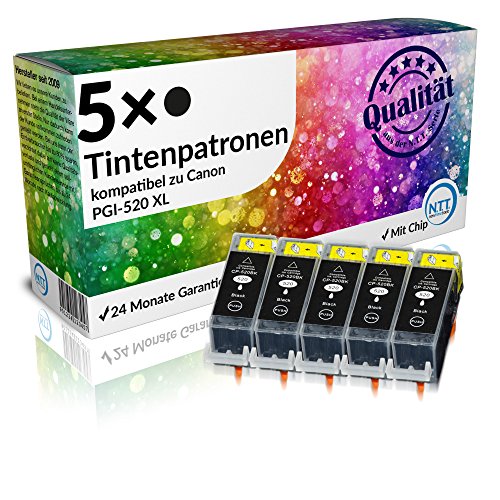 N.T.T.® 5X Tintenpatronen XL mit Chip kompatibel zu Canon PGI-520BK Schwarz/Black, Sparpack von NTT