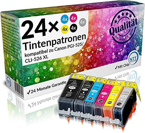 NTT 24 XXL kompatible Druckerpatronen als Ersatz für Canon PGI525 PGI 525 PGI-525 CLI526 CLI-526 ( 8x Schwarz, 4x Cyan, 4x Magenta, 4x Yellow, 4x Grau ) von NTT