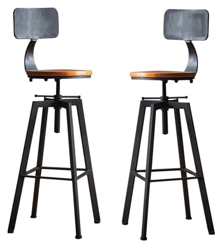 NTTNL Barhocker Metall-Industrie-Barhocker-Stuhl, 2-teilige runde Küchenstühle, drehbare, höhenverstellbare Hochhocker mit Fußstütze und Rückenlehne Style von NTTNL