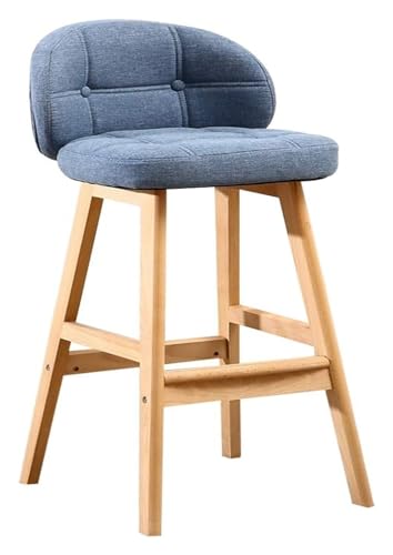 NTTNL Barhocker Moderne Barstühle mit einfacher Rückenlehne, Barhocker, Pub-Esszimmerstuhl, Sitz aus dickem Baumwollleinen, Holzbeinhöhe 25,6"/29,5" (Blau) Style (Size : Height 65cm(25.6inch)) von NTTNL