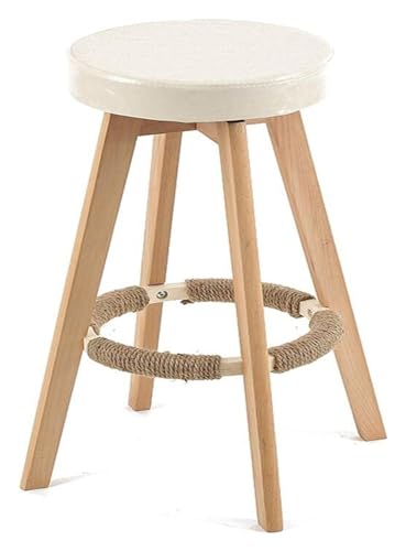 NTTNL Barhocker Stuhl, 360° drehbar, Barhocker, runder Ledersitz, Hanfseil, Fußstütze, Beine aus massivem Holz, einfache Montage, Sitzhöhe 28,7 Zoll (weiß) Style von NTTNL
