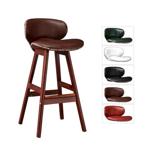 NTTNL Barhocker Stuhl, Retro-Barstühle, Massivholz, hoher Hocker mit Rückenlehne, PU-Leder, gepolsterter Sitz for Restaurant, Kassierer, Heimeinrichtung Style (Color : Brown, Size : 64cm(25.2inch)) von NTTNL