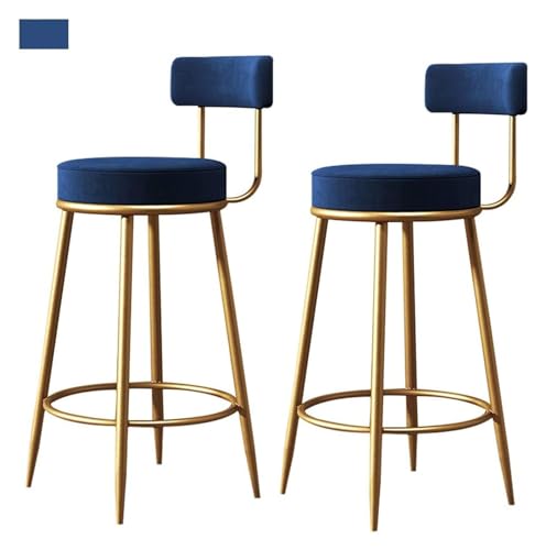 NTTNL Barhocker Stuhl, Thekenhöhe, Barhocker, 2-teilig, Moderne Küchen-Barstühle for Pub, Esszimmer, trägt 200 kg (Farbe: Blau, Material: Samt) Style (Size : Height 75cm(29.5inch)) von NTTNL