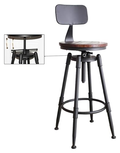 NTTNL Barhocker Stuhl, Vintage-Industrie-Barhocker, höhenverstellbar, rund und aus Metall, drehbar, Barhocker, Höhenhocker mit Fußstütze und Rückenlehne Style von NTTNL