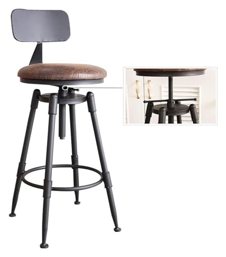 NTTNL Barhocker Stuhl, industrieller Barhocker, höhenverstellbar, rund und aus Metall, Drehstühle, Hocker mit Fußstütze, Rückenlehne for Frühstückstheken, Küchen Style von NTTNL