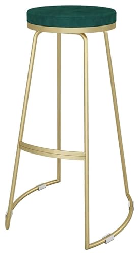 NTTNL Barhocker Thekenhoher Barhocker mit goldenen Metallbeinen, Flanellstoff, dick gepolsterter Sitz, moderner Pub-Esszimmerstuhl mit Fußstütze Style (Color : Green, Size : Seat Height 65 cm) von NTTNL