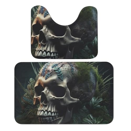 Badezimmerteppich-Set, 2-teilig, Motiv: Totenkopf und Pflanzen, saugfähige Mikrofaser-Badteppiche und U-förmige Konturen, WC-Vorleger, rutschfeste Badematten, Teppich für Badezimmer, Badewanne Badezimmerteppich-Set, 2-teilig, Motiv: Totenkopf und Pflanzen, saugfähige Mikrofaser-Badteppiche und U-förmige Konturen, WC-Vorleger, rutschfeste Badematten, Teppich für Badezimmer, Badewanne von NTVOWPZO