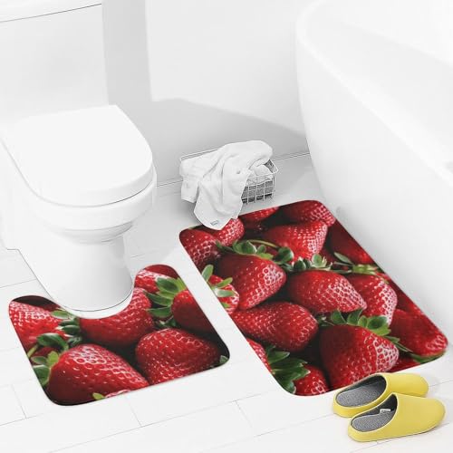 Badezimmerteppich-Set, 2-teilig, frische Erdbeeren, saugfähige Mikrofaser-Badteppiche und U-förmige Konturen, WC-Vorleger, rutschfeste Badematten, Teppich für Badezimmer, Badewanne von NTVOWPZO