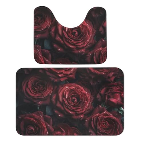 Badezimmerteppich-Set, 2-teilig, mit frischen Blumen, saugfähige Mikrofaser-Badteppiche und U-förmige Konturen, WC-Vorleger, rutschfeste Badematten, Teppich für Badezimmer, Badewanne von NTVOWPZO