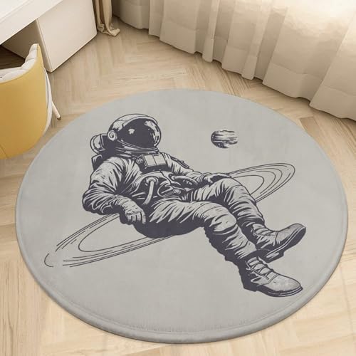 Runder Teppich für Wohnzimmer, waschbar, Boho-Teppich für Esszimmertisch, rutschfeste Bodenmatte, Astronauten und Saturn-Teppich für Schlafzimmer, Büro, Badezimmermatte, 90 x 90 cm von NTVOWPZO