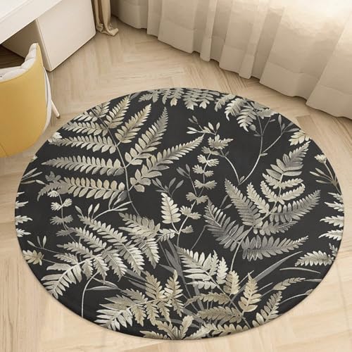 Runder Teppich für Wohnzimmer, waschbar, Boho-Teppich für Esszimmertisch, rutschfeste Bodenmatte, Vintage-Farn-Stil, Teppich für Schlafzimmer, Büro, Badezimmermatte, 90 x 90 cm von NTVOWPZO