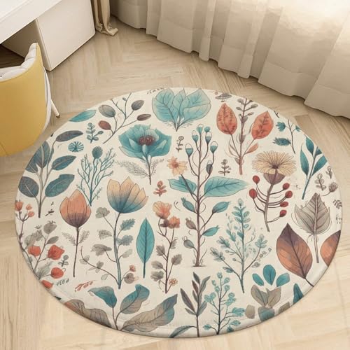Runder Teppich für Wohnzimmer, waschbar, Boho-Teppich für Esszimmertisch, rutschfeste Kreis-Bodenmatte, Blumen und Blätter, Teppich für Schlafzimmer, Büro, Badezimmermatte, 80 x 80 cm Runder Teppich für Wohnzimmer, waschbar, Boho-Teppich für Esszimmertisch, rutschfeste Kreis-Bodenmatte, Blumen und Blätter, Teppich für Schlafzimmer, Büro, Badezimmermatte, 80 x 80 cm von NTVOWPZO