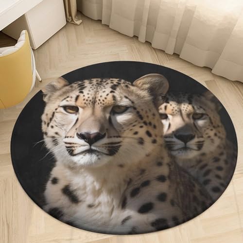 Runder Teppich für Wohnzimmer, waschbarer Boho-Teppich für Esszimmertisch, rutschfeste runde Bodenmatte, weißer Panther-Teppich für Schlafzimmer, Büro, Badezimmermatte, 60 x 60 cm von NTVOWPZO