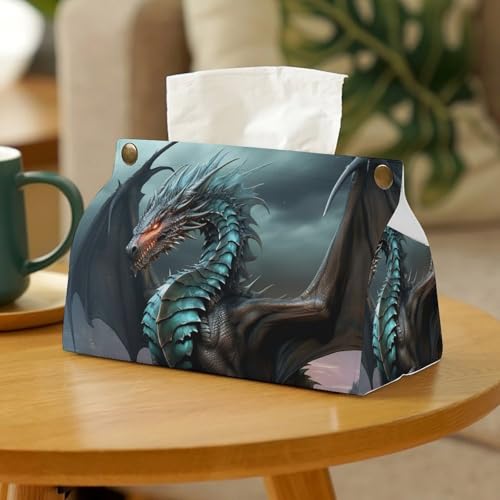 Taschentuchbox-Abdeckung, Organizer, rechteckig, cooler Drachen-Halter, dekorativer Taschentuchbox-Halter für Tisch, Badezimmer, Küche, Auto, Büro von NTVOWPZO