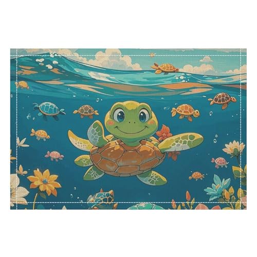 Tischsets 4er Set Abwaschbar Hitzebeständig Platzsets Schildkröte Esstisch Matten Abwischbar Tischset für Küche Esstisch Dekoration Indoor Outdoor von NTVOWPZO