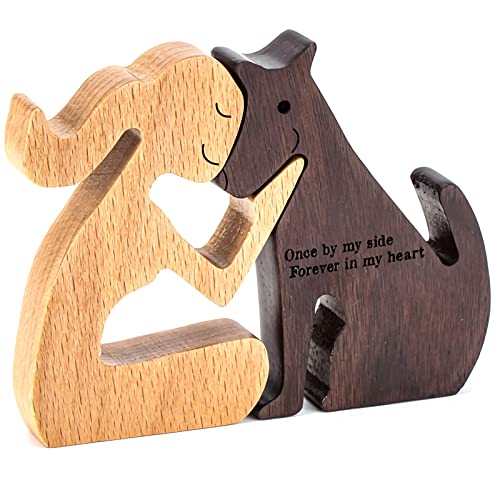 Frauen und Hundestatuen aus Holz Holzskulpturen Handgefertigte Akzente Handwerksfigur Hundeliebhaber Geschenke Tierfiguren für Männer Frauen von NUACOS