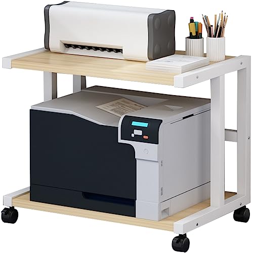 NUACOS Druckerwagen mit Arretierbaren Rädern,Untertisch Druckerhalter,2 Ebenen Druckertisch mit Verstellbaren Füßen für Drucker Scanner Fax Büro Druckerständer Rollbar,Beige,W58cm von NUACOS
