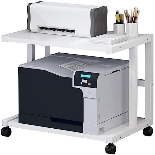 NUACOS Druckerwagen mit Arretierbaren Rädern,Untertisch Druckerhalter,2 Ebenen Druckertisch mit Verstellbaren Füßen für Drucker Scanner Fax Büro Druckerständer Rollbar,Weiß,W48cm von NUACOS