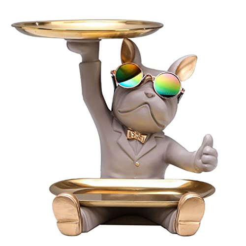 NUACOS Harz Bulldogge Tablett Statue Tierskulptur Tablett Aufbewahrung Schlüsselhalter Süßigkeiten Geeignete Schreibtischaufbewahrung für Zuhause, Wohnzimmer, Büro,Tischdekoration (braun) von NUACOS