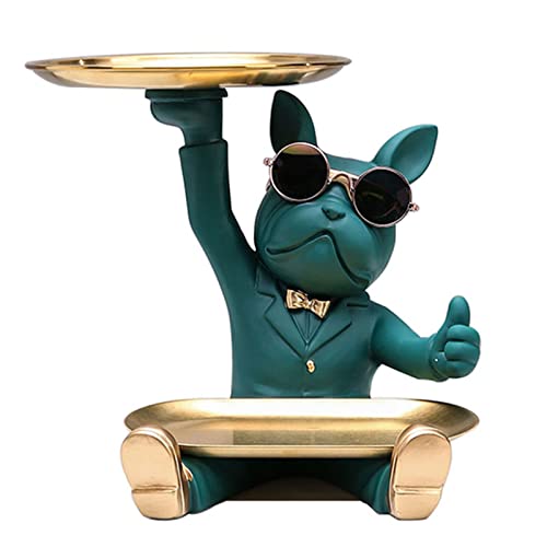 Harz Bulldogge Tablett Statue Tierskulptur Tablett Aufbewahrung Schlüsselhalter Süßigkeiten Geeignete Schreibtischaufbewahrung für Zuhause, Wohnzimmer, Büro,Tischdekoration (grün) von NUACOS