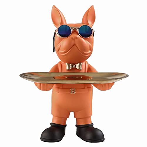 NUACOS Harz Bulldogge Tablett Statue Tierskulptur Tablett Aufbewahrung Schlüsselhalter Süßigkeiten Geeignete Schreibtischaufbewahrung für Zuhause, Wohnzimmer, Büro,Tischdekoration (orange) von NUACOS