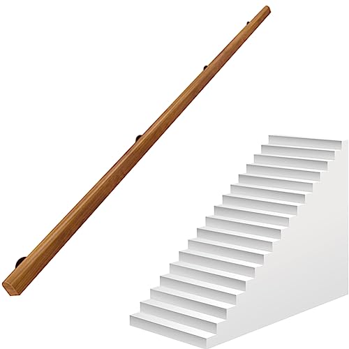 NUACOS Holz Handlauf Metall GeläNder Halterung Treppenhandlauf 50–600cm rutschfeste HandläUfe WandhandläUfe für Innen Treppen,300cm/118.1in von NUACOS