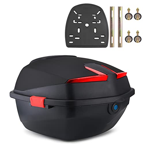 Motorrad Heckbox Heckkofferraum mit RüCkenlehne Versiegelter und Wasserdichter Doppelschichtschutz Helm GepäCkaufbewahrung Top Case für Roller/Moped ,F,12*16*16inch von NUACOS