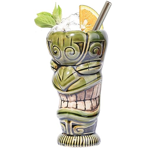 NUACOS Tiki Keramik Becher Schöne Tiki Neuheit Cocktail Mug für Hawaiian Party Barware Bar Dekorationen 360ml / 13oz von NUACOS