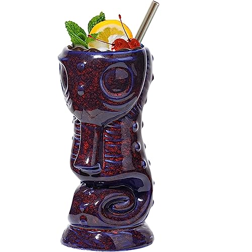 NUACOS Tiki Mug 360ml/13oz Tiki Keramik Becher Schöne Seepferdchen Neuheit Tiki Cocktail Mug für Hawaiian Party Barware Bar Dekoration Zubehör,Lila,360ML von NUACOS