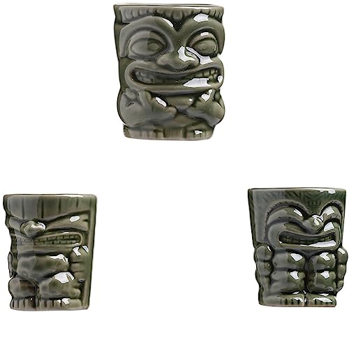 NUACOS Tiki Tassen Set Tiki Becher Cocktail Satz Mini Tiki Mug Keramik Hawaiian Luau Dekoration Tiki Bar Professional Party Barware,Grün von NUACOS
